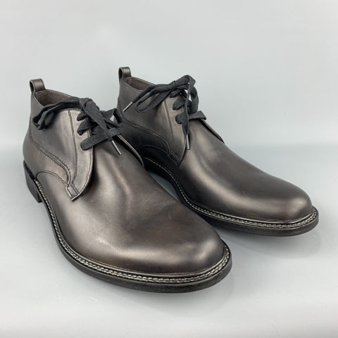 JOHN VARVATOS Size 12 Black Solid Leather Rubber Sole Lace Up Boots