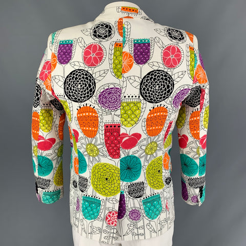 MR TURK Chest Size 40 White Multi-Color Print Cotton &  Spandex Sport Coat