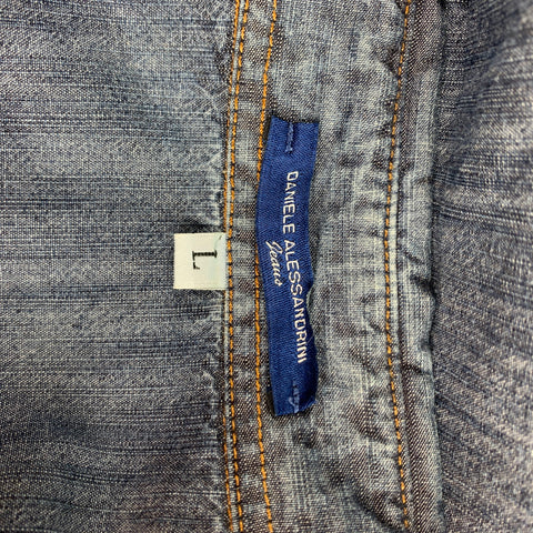 DANIELE ALESSANDRINI Size L Indigo Distressed Snaps Long Sleeve Shirt