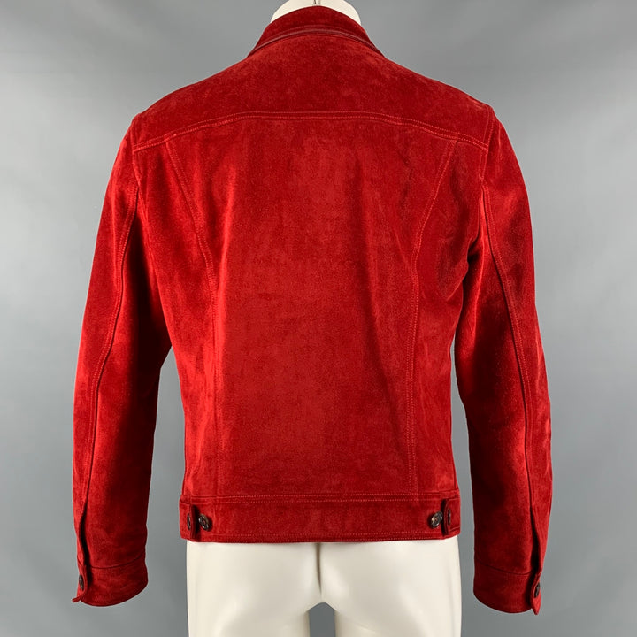 GUCCI Size 42 Red Suede Trucker Jacket