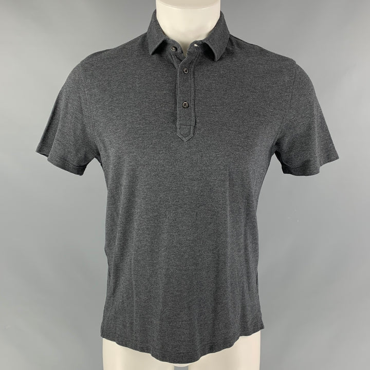 BRUNELLO CUCINELLI Size M Grey Solid Cotton Short Sleeve Polo Shirt