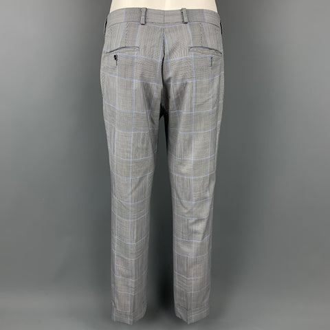 SAMUELSOHN for WILKES BASHFORD Size 38 Regular Grey & Blue Glenplaid Wool Peak Lapel Suit