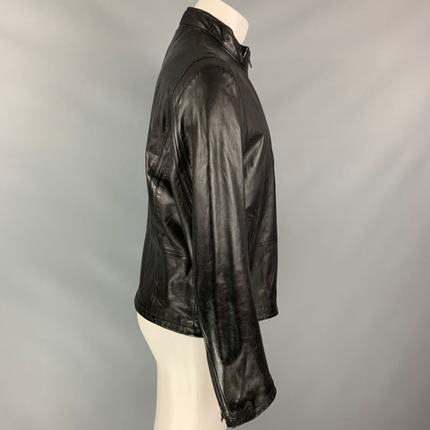 BOSS by HUGO BOSS Size 40 Black Solid Leather Motorcycle Jacket