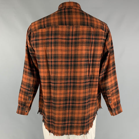 THE KOOPLES Size M Rust &  Black Plaid Cotton Snaps Long Sleeve Shirt