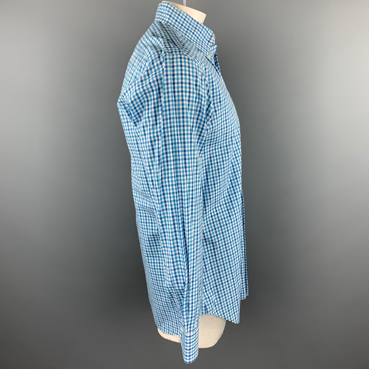 HAMILTON Size L Teal Plaid Cotton Button Down Long Sleeve Shirt