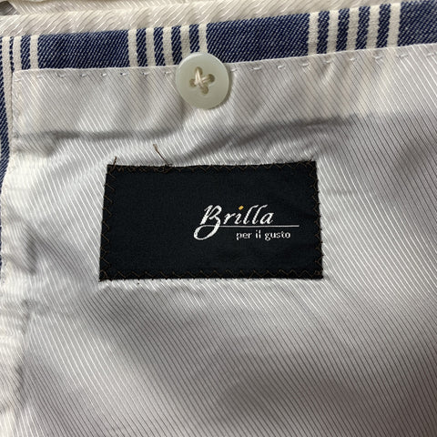 BRILLA Size 36 Navy & White Stripe Cotton Blend Notch Lapel Sport Coat