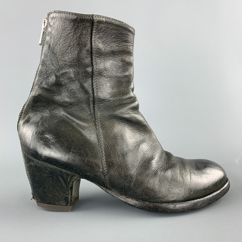 OFFICINE CREATIVE Talla 6 Botas de tacón con cremallera trasera de cuero desgastado negro