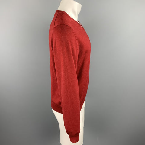 BROOKS BROTHERS Size S Burgundy Wool Blend V-Neck Pullover