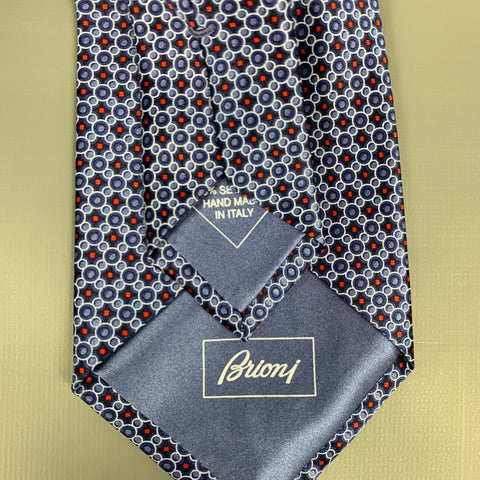 BRIONI Light Blue & Navy Dot Print Silk Tie