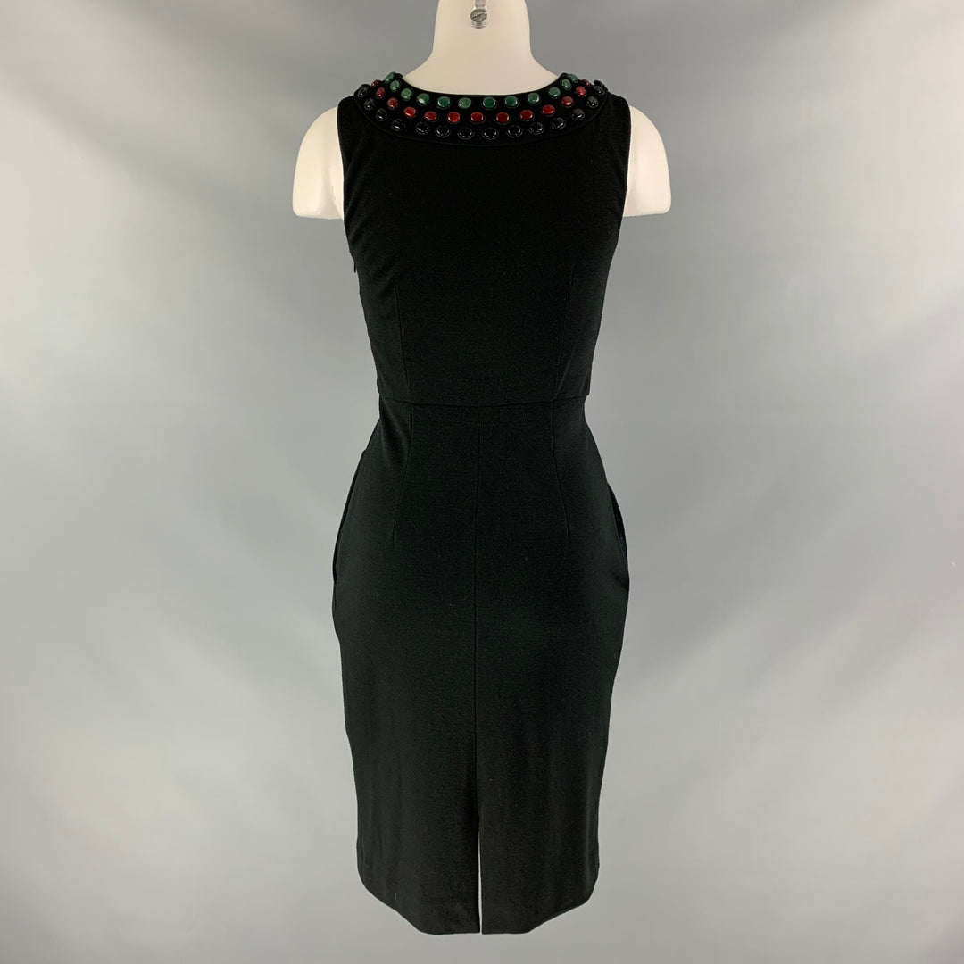 CATHERINE MALANDRINO Size S Black Wool Beaded Dress
