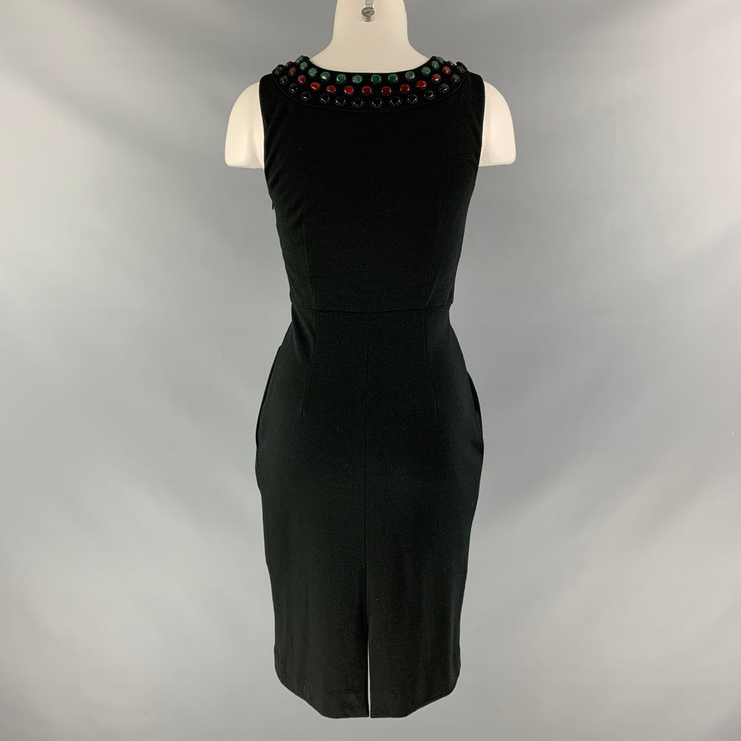 CATHERINE MALANDRINO Size S Black Wool Beaded Dress Sui Generis Designer Consignment CATHERINE MALANDRINO Size S Black Wool Beaded Dress Sui Generis Designer Consignment