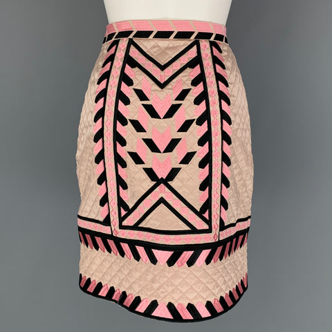 TEMPERLEY Size 2 Pink Black Quilted Silk A-Line Skirt