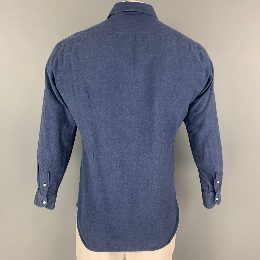 LORO PIANA Camisa de manga larga con botones de algodón azul talla M