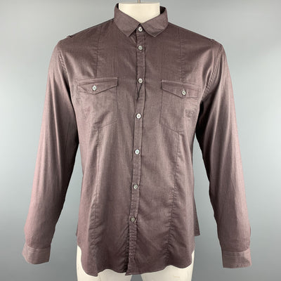JOHN VARVATOS Size L Brown Solid Cotton Button Up Long Sleeve Shirt