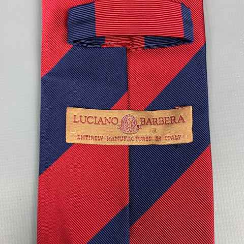 LUCIANO BARBERA Cravate en soie / coton à rayures marine et rouge