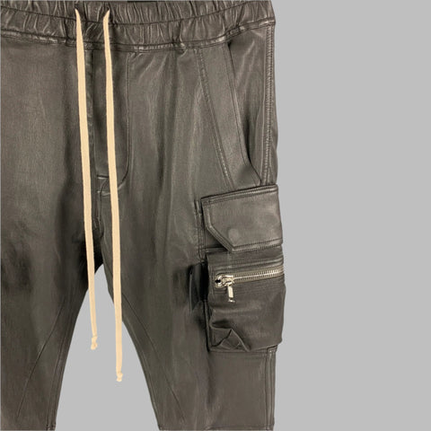 RICK OWENS Gethsemane FW 21 Size 34 Black Leather Mastodon Cargo Pants