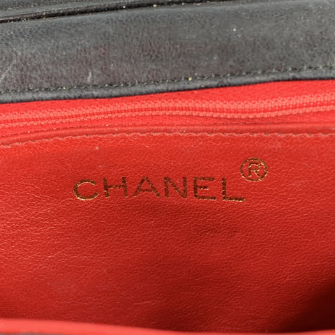Vintage CHANEL Black Quilted Nylon Leather Trim Cross Body Handbag