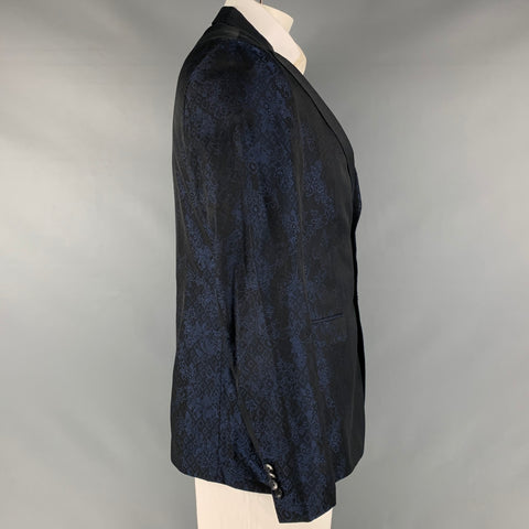 SAND Size 42 Navy Jacquard Cupro Notch Lapel Sport Coat