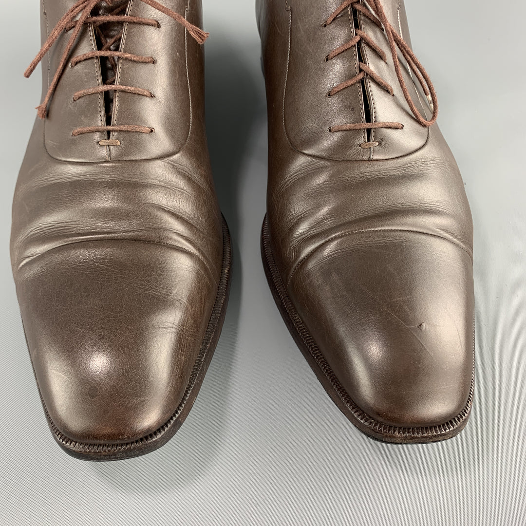 A. TESTONI Size 13 Brown Leather Cap Toe Lace Up