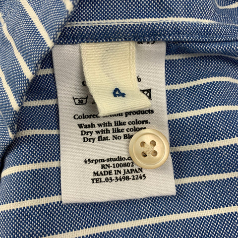 45rpm Size L Blue & White Stripe Cotton Pop-Over Short Sleeve Shirt