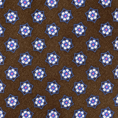 ERMENEGILDO ZEGNA Cravate En Coton Et Soie Florale Marron Blanc