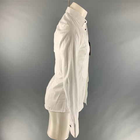 ALLESANDRO DELL' ACQUA Size S White Solid Cotton / Elastane Long Sleeve Shirt