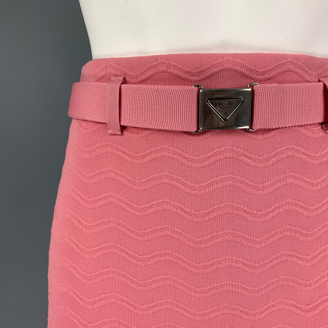 PRADA Size 2 Pink Polyester Blend Jacquard Belted Mini Skirt