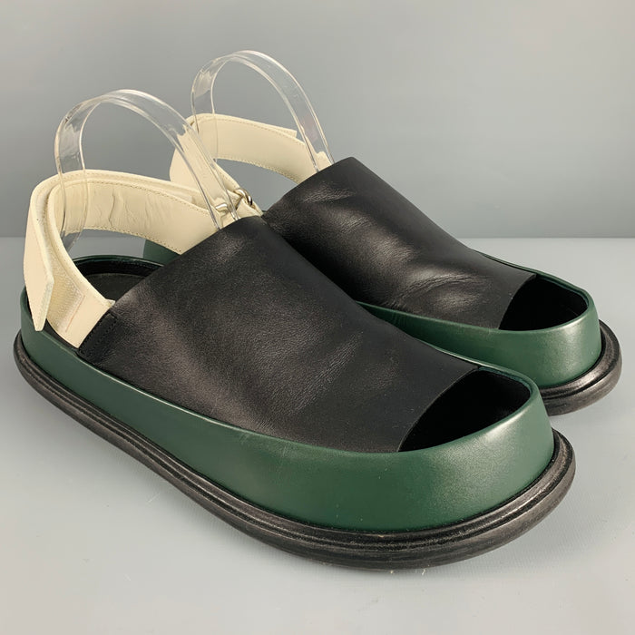 MARNI Size 9 Black White Green Color Block Leather Strap Sandals