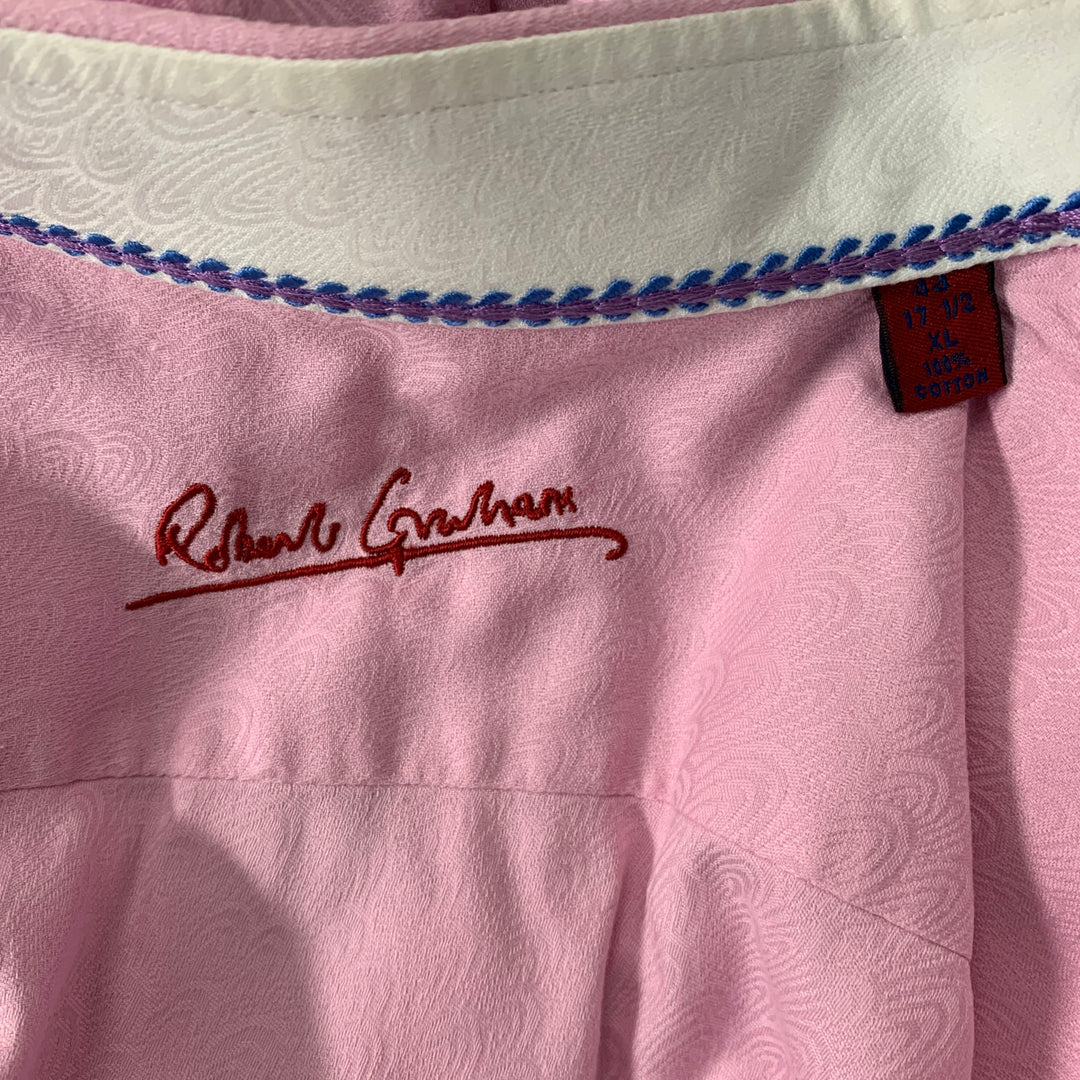 ROBERT GRAHAM Size XL Pink Jacquard Cotton Button Up Long Sleeve Shirt