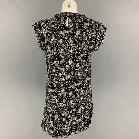 3.1 PHILLIP LIM Size 2 Black Light Blue Floral Silk Dress
