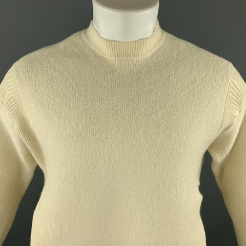 FREAK'S STORE Size S Cream Ribbed Wool / Cotton Slit Sides Crew-Neck Sweater
