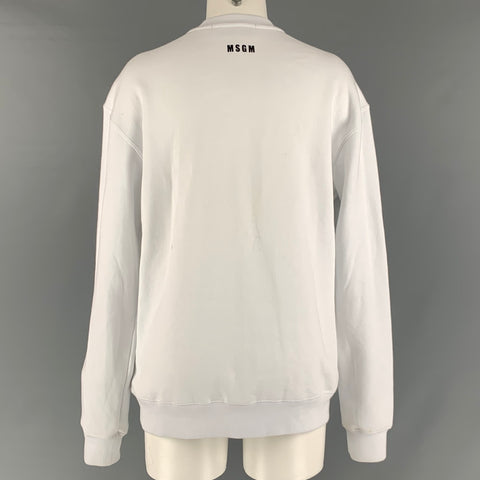 MSGM Size XS White Cotton Rhinestones Crew-Neck Pullover