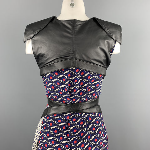 MICHEL KLEIN Size S Multi-Color Patchwork Mixed Fabrics Silk Belted Sheath Dress