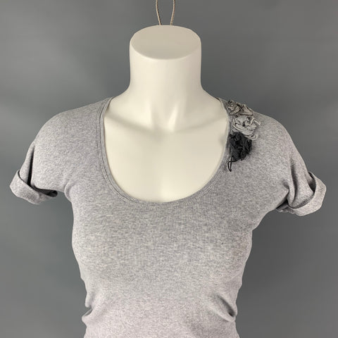 BRUNELLO CUCINELLI Size S Grey Heather Ribbed Cotton Scoop Neck T-Shirt