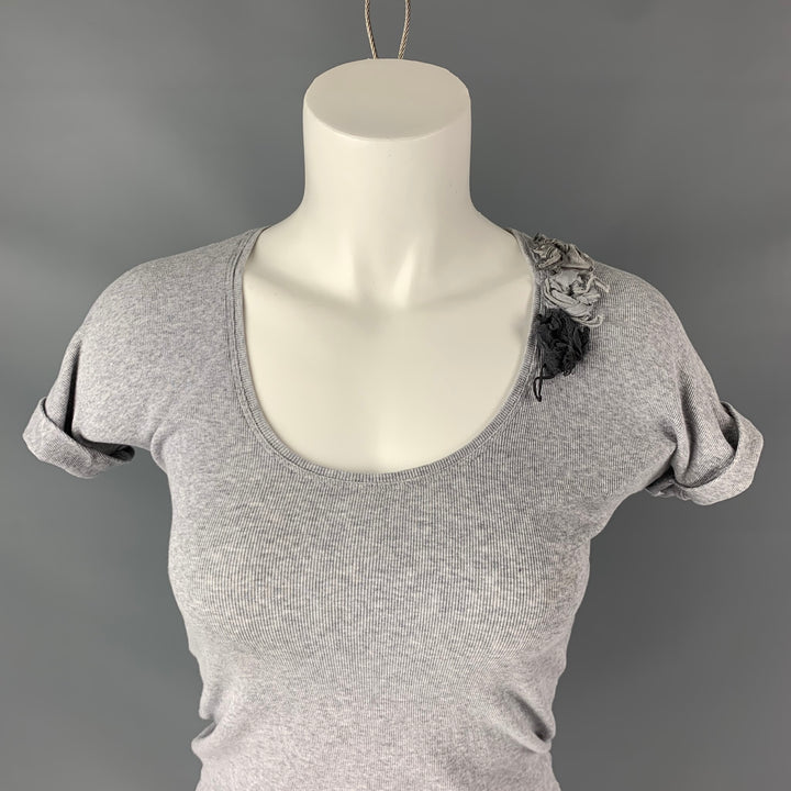 BRUNELLO CUCINELLI Talla S Camiseta gris jaspeada de algodón acanalado con cuello redondo