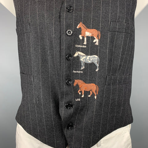 PAUL SMITH Size L Charcoal Chalkstripe Embroidered Wool Buttoned Vest