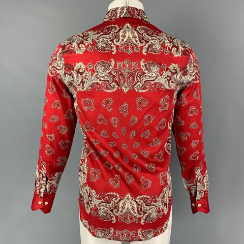 ETRO Size S Red Cream Paisley Cotton Hidden Placket Long Sleeve Shirt