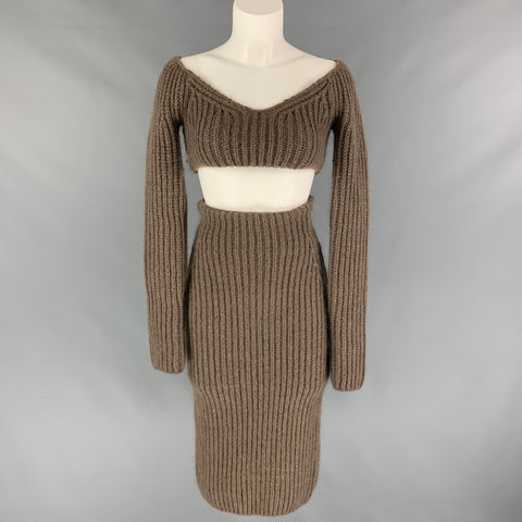 FENDI Size 0 Taupe Mohair / Silk Fisherman Rib Knit Long Skirt