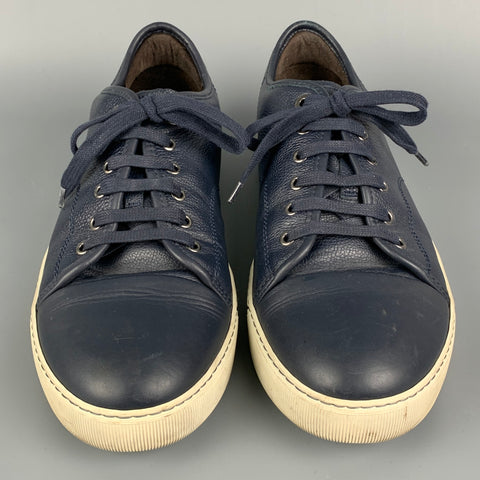 LANVIN Size 11 Navy & White Leather Lace Up Sneakers