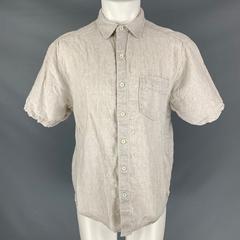 TOMMY BAHAMA Size M Beige Linen Button Up Short Sleeve Shirt