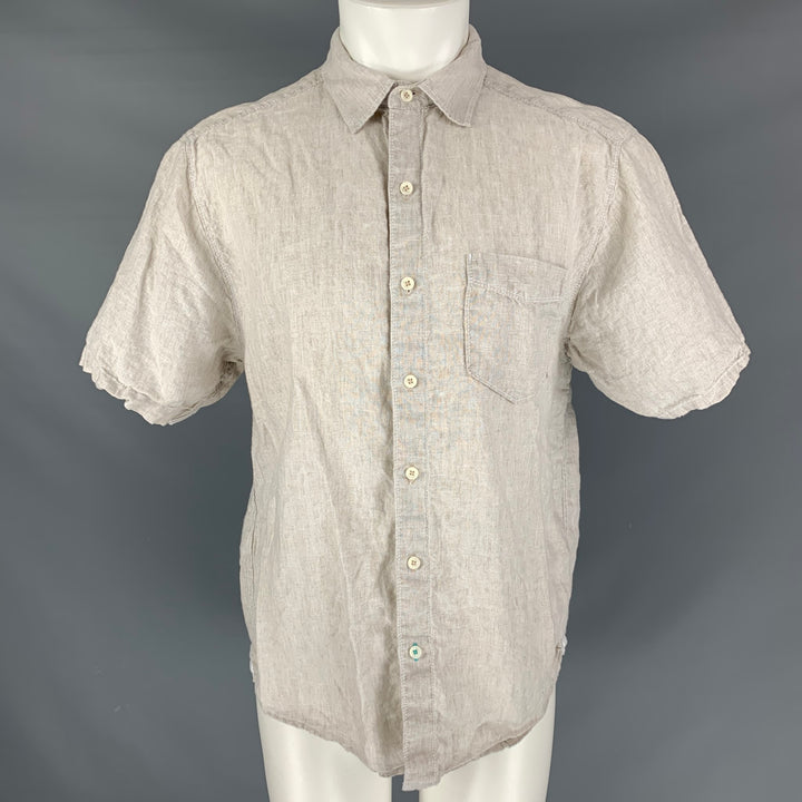 TOMMY BAHAMA Size M Beige Linen Button Up Short Sleeve Shirt