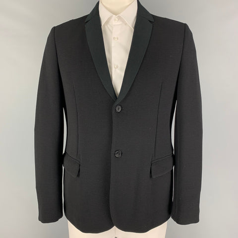 EMPORIO ARMANI Size 46 Black Ribbed Polyamide Blend Sport Coat