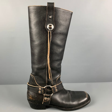 BALENCIAGA Size 9.5 Black Leather Distressed Western Boots