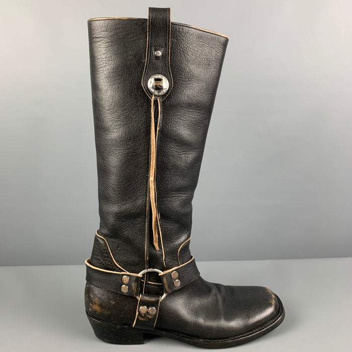 BALENCIAGA Size 9.5 Black Leather Distressed Western Boots