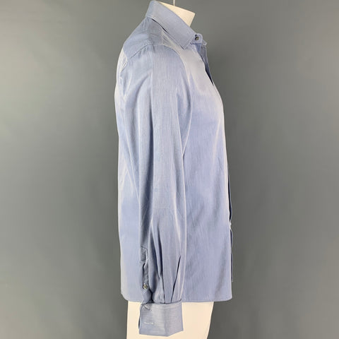 GUCCI Size L Blue Textured Cotton French Cuff Long Sleeve Shirt