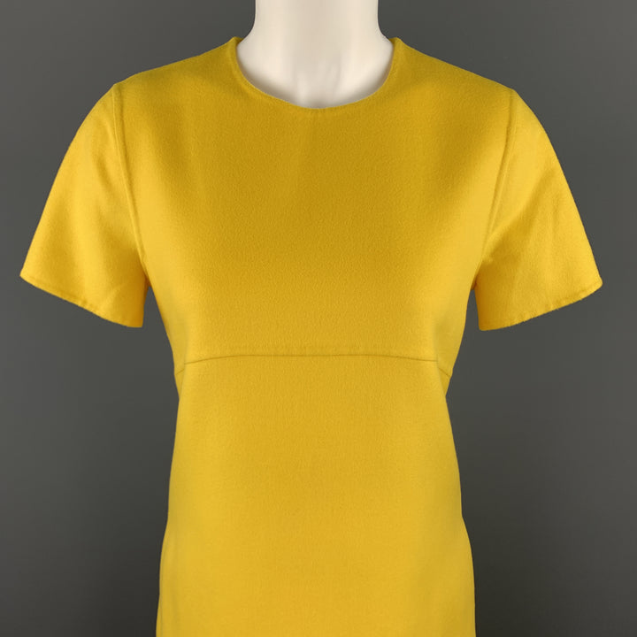 ESCADA Vestido recto de manga corta con mezcla de cachemira y lana virgen amarilla talla 6
