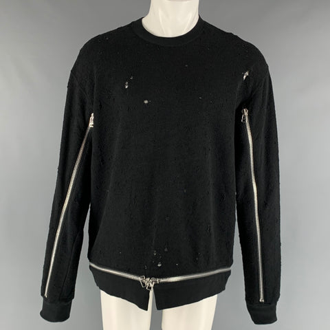JOHN LAWRENCE SULLIVAN Size S Black Distressed Cotton Crew-Neck Sweatshirt