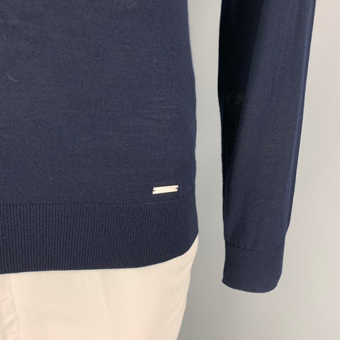 DSQUARED2 Size XL Navy Knitted Wool V-Neck Pullover