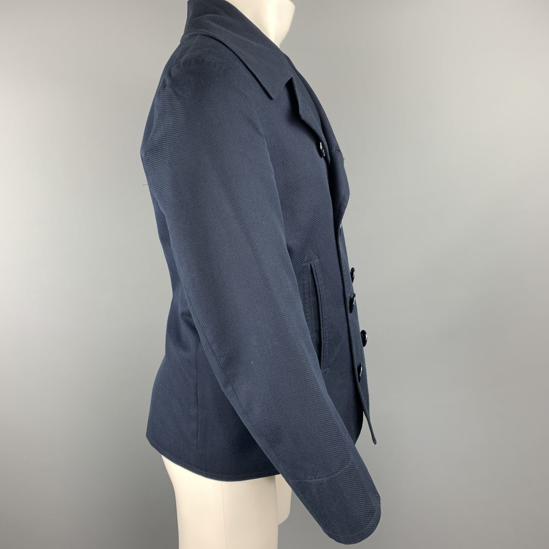 BROOKS BROTHERS Size S Navy Cotton Double Breasted Anchor Button Pea Coat Jacket