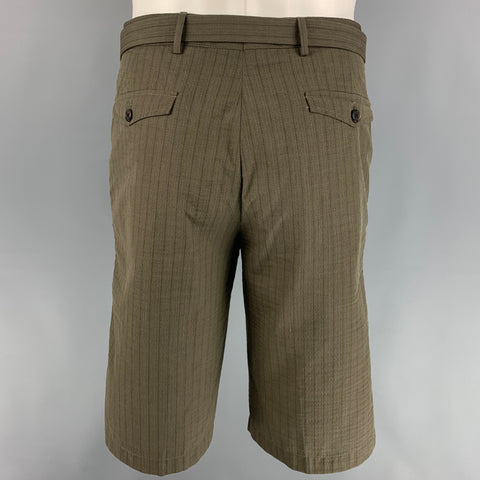PRADA Taille 32 Short à braguette boutonnée en coton mélangé texturé olive